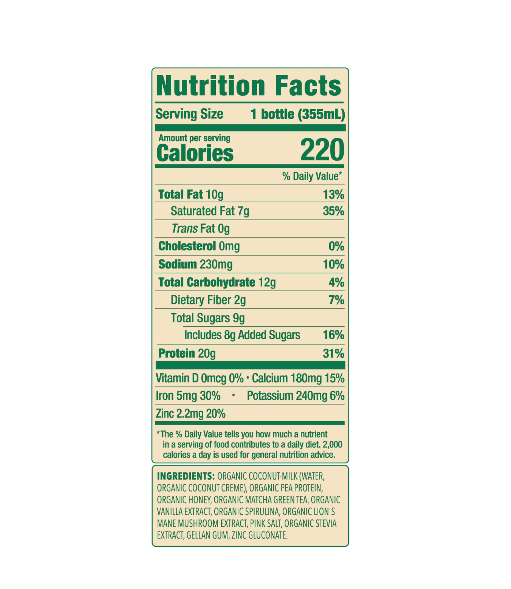 20g Matcha Latte Protein Shake